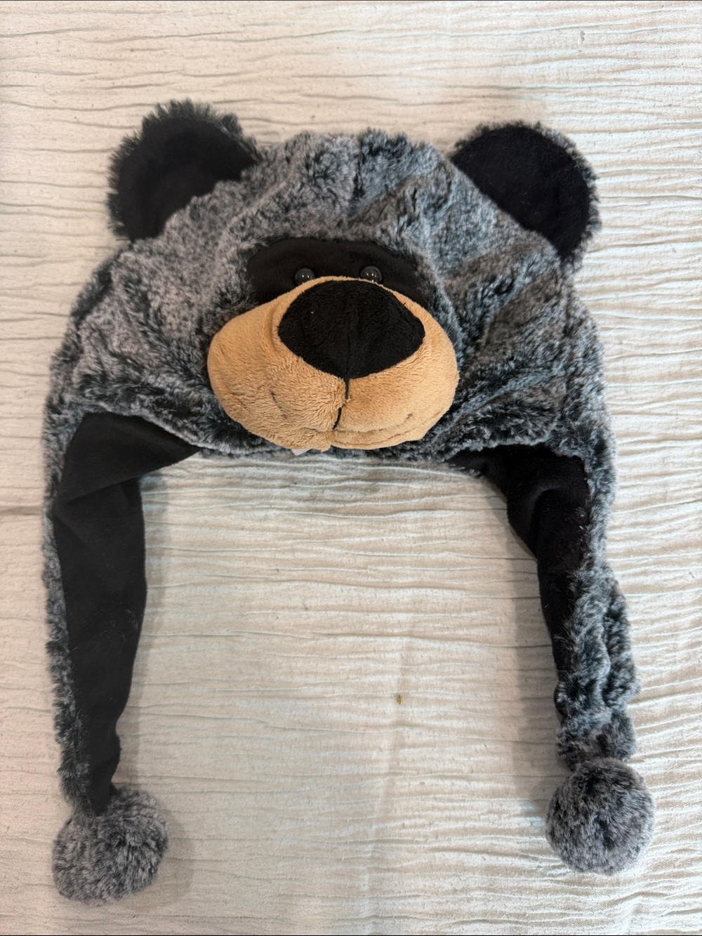 Dollcake Gray Plush Bear Earflap Hat with Tan Snout